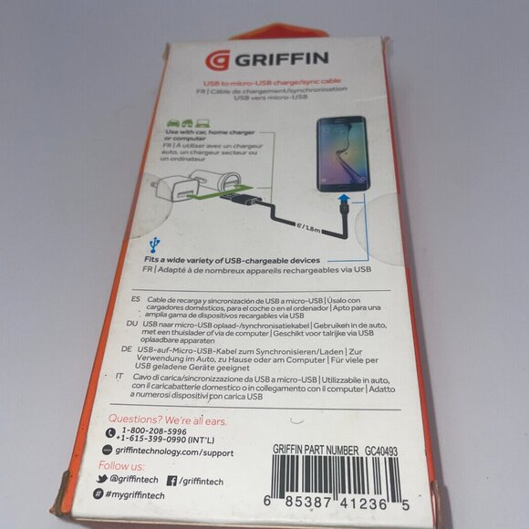 Griffin Black 6ft Charge & Sync Cable for Micro-USB Devices - Samsung, LG, Moto - Picture 2 of 2